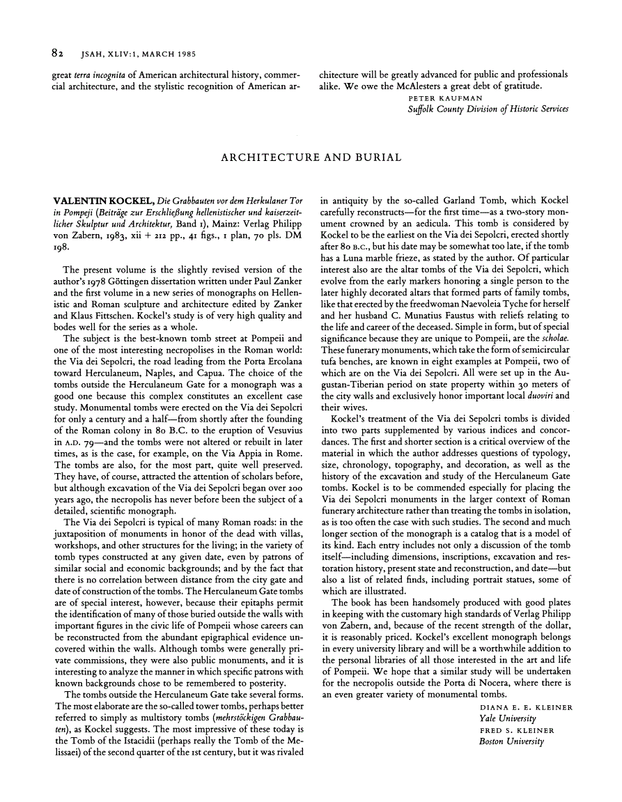 First page of Review: Die Grabbauten vor dem Herkulaner Tor in Pompeji by Valentin Kockel