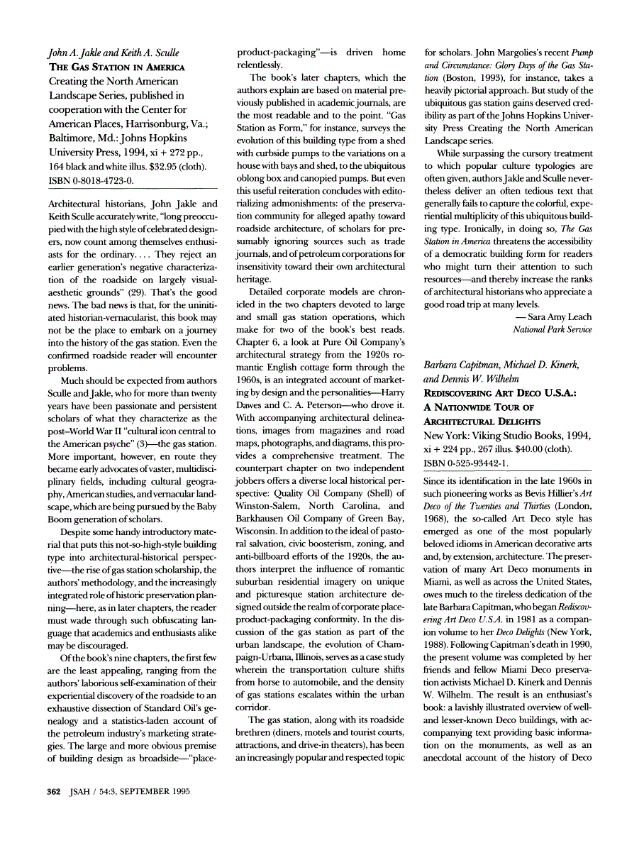 First page of Review: The Gas Station in America by John A. Jakle, Keith A. Sculle