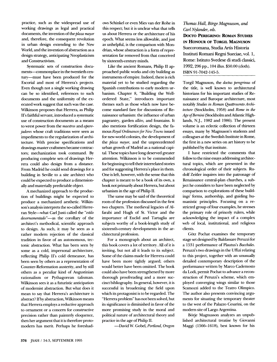 First page of Review: Docto Peregrino: Roman Studies in Honour of Torgil Magnuson by Thomas Hall, Börge Magnusson, Carl Nylander