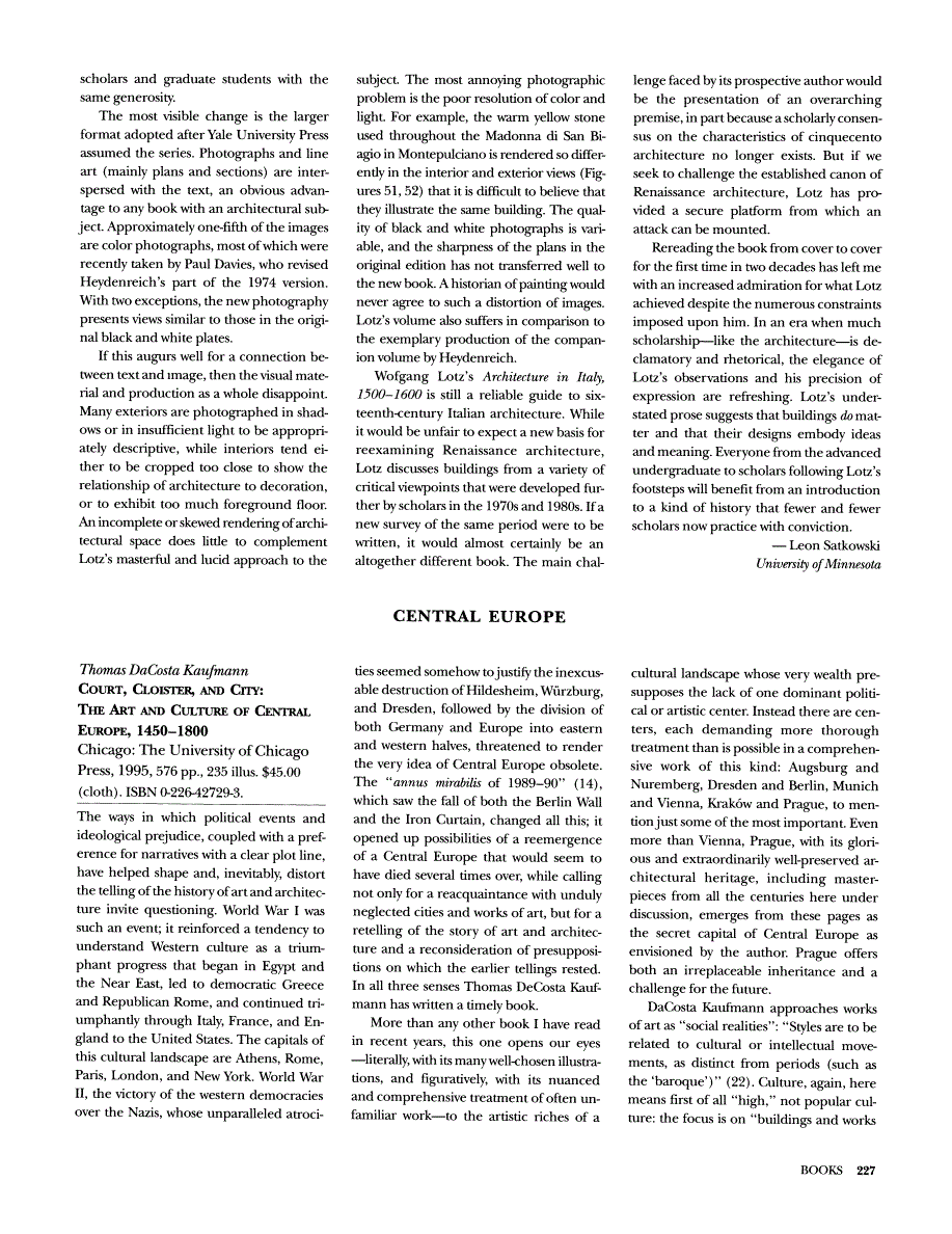 First page of Review: Court, Cloister, and City: The Art and Culture of Central Europe, 1450-1800 by Thomas DaCosta Kaufmann