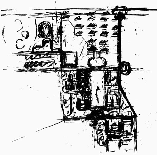 Figure 8. Louis Kahn, charcoal sketch showing the trifold spheres of power, public, and culture, Abbas Abad Master Plan, Tehran, 1974 (Louis I. Kahn Collection, University of Pennsylvania and the Pennsylvania Historical and Museum Commission).