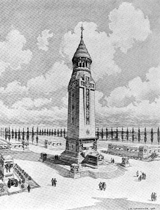 Figure 6. Louis-Marie Cordonnier, project for Notre-Dame de Lorette, France, 1922, drawing of the lanterne des morts (“Le Monument aux morts de Notre-Dame-de-Lorette,” L'Illustration, 1 Apr. 1922, 294).