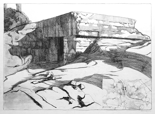 Figure 15. André Ventre, drawing of “Carlepont, abri de mitrailleuse; poste allemand,” 1917 (Dist. RMN-GP, Série 0080/107/1004, Document 015279, Médiathèque de l'Architecture et du Patrimoine, Ministère de la Culture, Paris).
