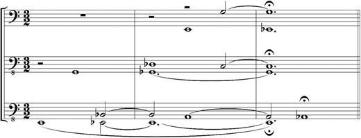 Arnold Schoenberg, Pierrot Lunaire (1912), No. 8, “Nacht,” mm 1–3.