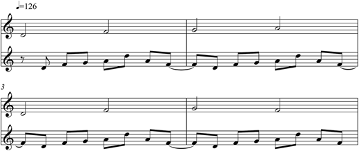 The opening motif as featured in Jesper Kyd’s version of “Ezio's Family” for Assassin’s Creed II (transcribed by the author).