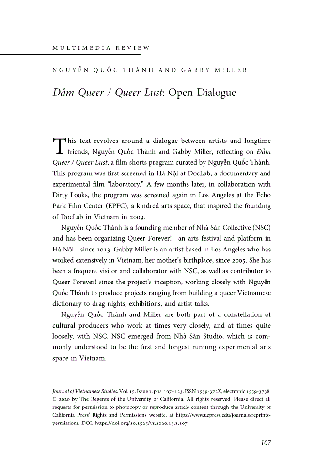 First page of <italic>Đẫm Queer / Queer Lust</italic>: Open Dialogue