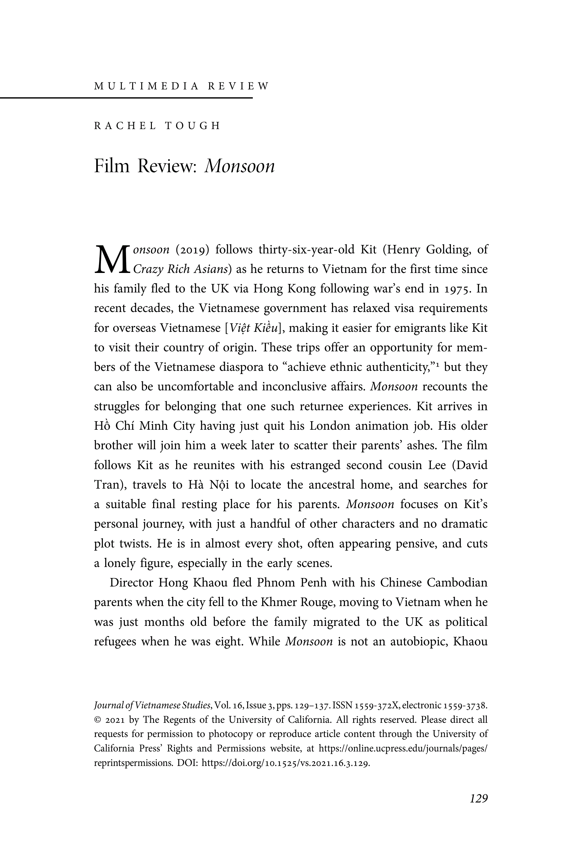 First page of Film Review<subtitle><italic>Monsoon</italic></subtitle>