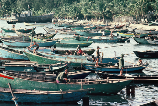 Small fishing craft at Vũng Tàu of the type used by “boat people” fleeing Vietnam.