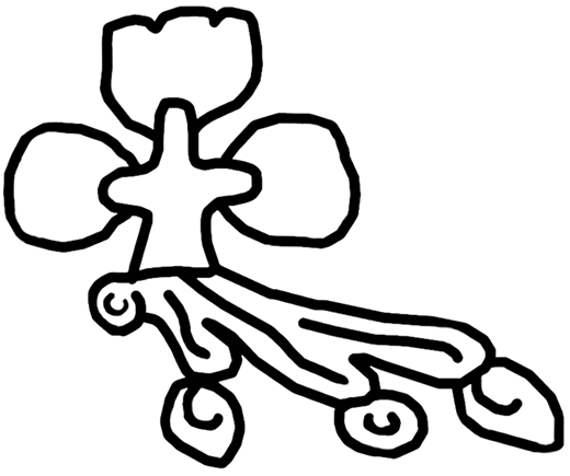 Digital drawing of Axocopan/Alhuexoyocan place glyph, unidentified Mexica artist(s), Piedra de Tizoc (Tizoc Stone), late Postclassic, stone, 37 x 104⅜ in. (94 x 265 cm). Museo Nacional de Antropología, Mexico City (artwork in the public domain; drawing provided by Alanna Radlo-Dzur)