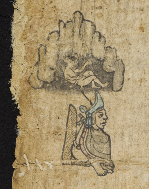 Detail of tlahtoani “oztotl-tlacatl,” unidentified Nahua artist(s), Tira of don Martín. National Museum of the American Indian, Smithsonian Institution, 13/6913 (artwork in the public domain; photograph by Leah Bright and E. Keats Webb provided by NMAI Photo Services)