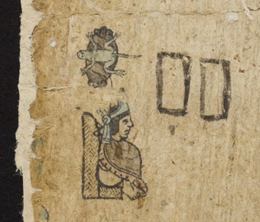 Detail of the tlahtoani “cuetzpalin-tetl,” unidentified Nahua artist(s), Tira of don Martín. National Museum of the American Indian, Smithsonian Institution, 13/6913 (artwork in the public domain; photograph by Leah Bright and E. Keats Webb provided by NMAI Photo Services)