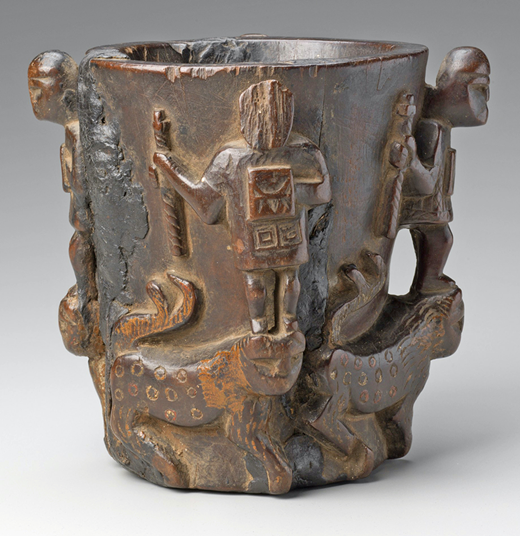 Anónimo, Qero Choquehuanca, ca. 1550, madera, altura 6 5/16 x diám. 6 pulg. (16 x 15.2 cm). Colección privada (Fotografía proporcionada por Robert Hensleigh)