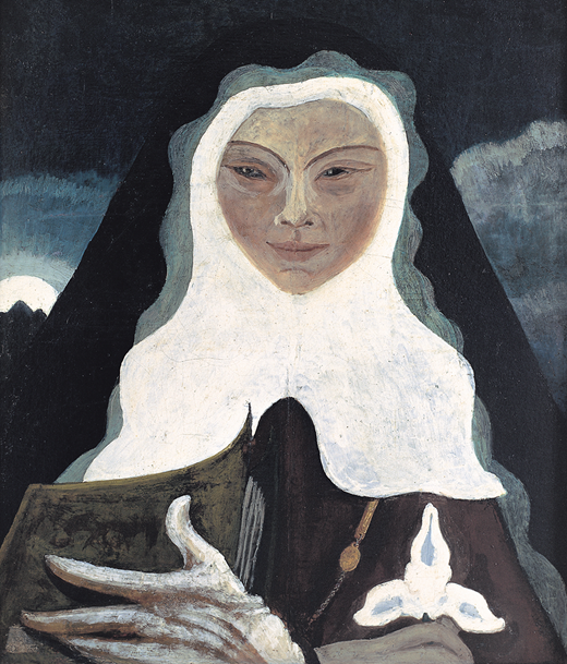 Salarrué, La monja blanca, s.f., óleo sobre lienzo, 21½ x 18¾ pulg. (54.5 x 47.5 cm). Colección Nacional de Artes Visuales de El Salvador (reproducción cortesía de Paul Salarrue Clark, Bruce W. Clark y Selva Prieto Salazar; fotografía tomada por Federico Trujillo)