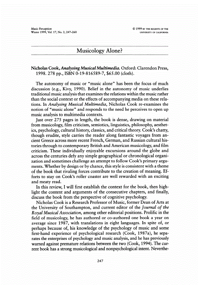 First page of Musicology Alone?