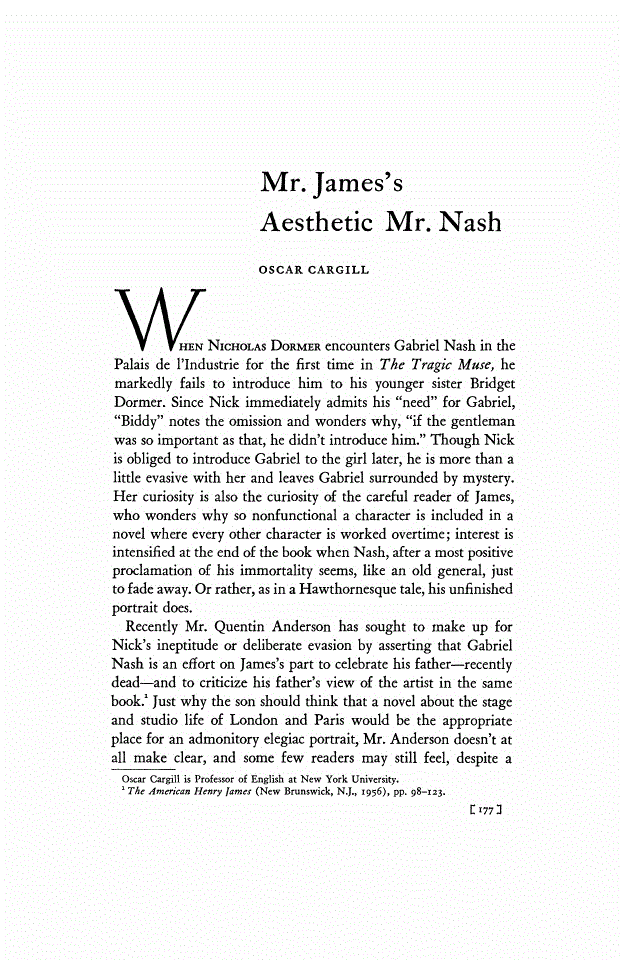 First page of Mr. James's Aesthetic Mr. Nash