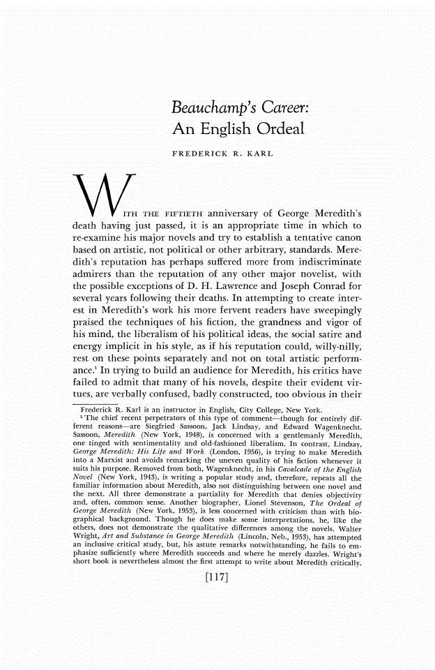 First page of Beauchamp's Career: An English Ordeal