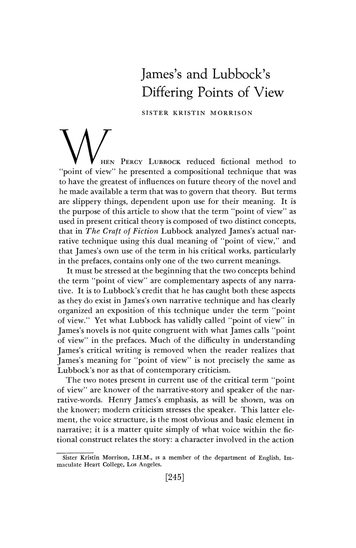 First page of James's and Lubbock's Differing Points of View