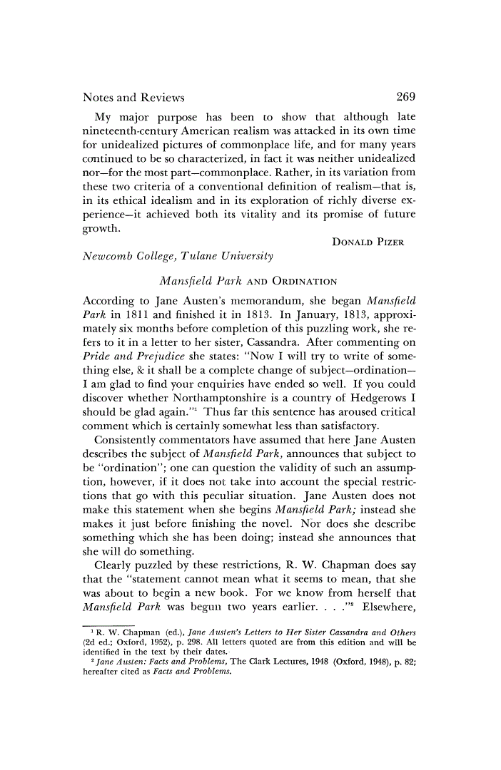 First page of Mansfield Park and Ordination