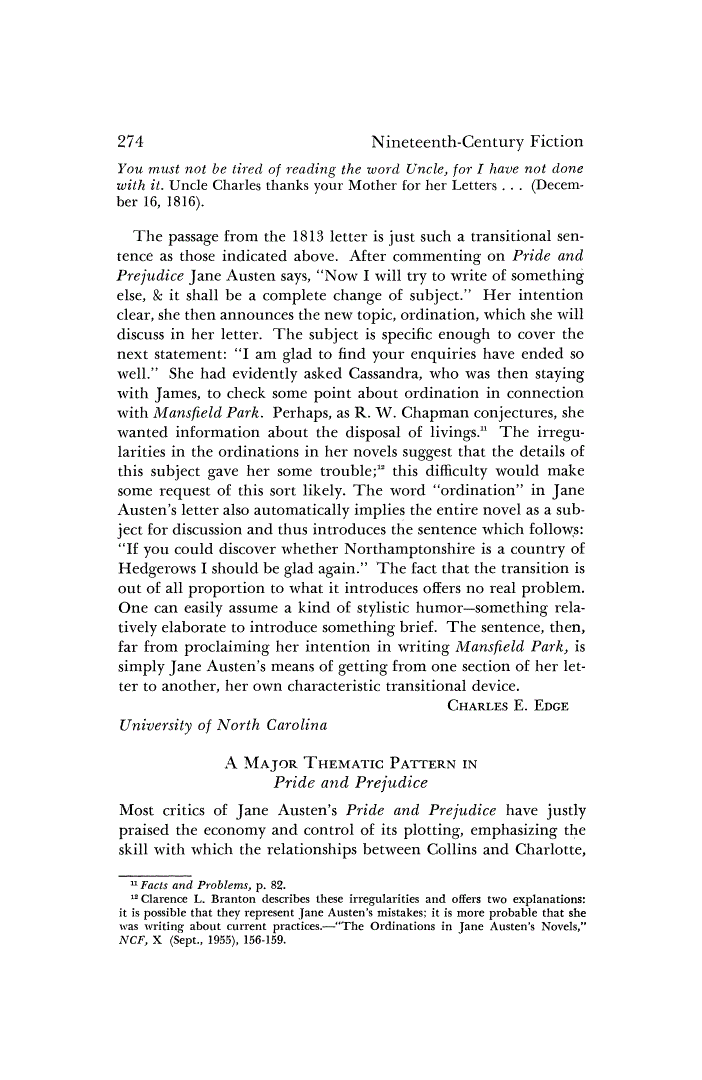 First page of A Major Thematic Pattern in Pride and Prejudice