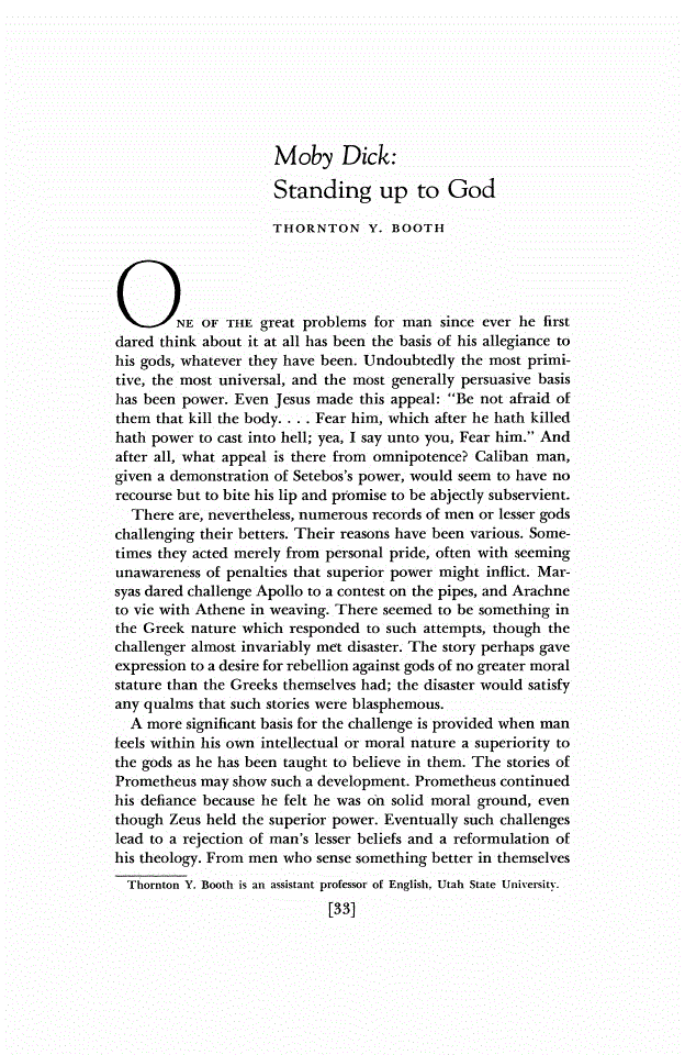 First page of Moby Dick: Standing Up to God