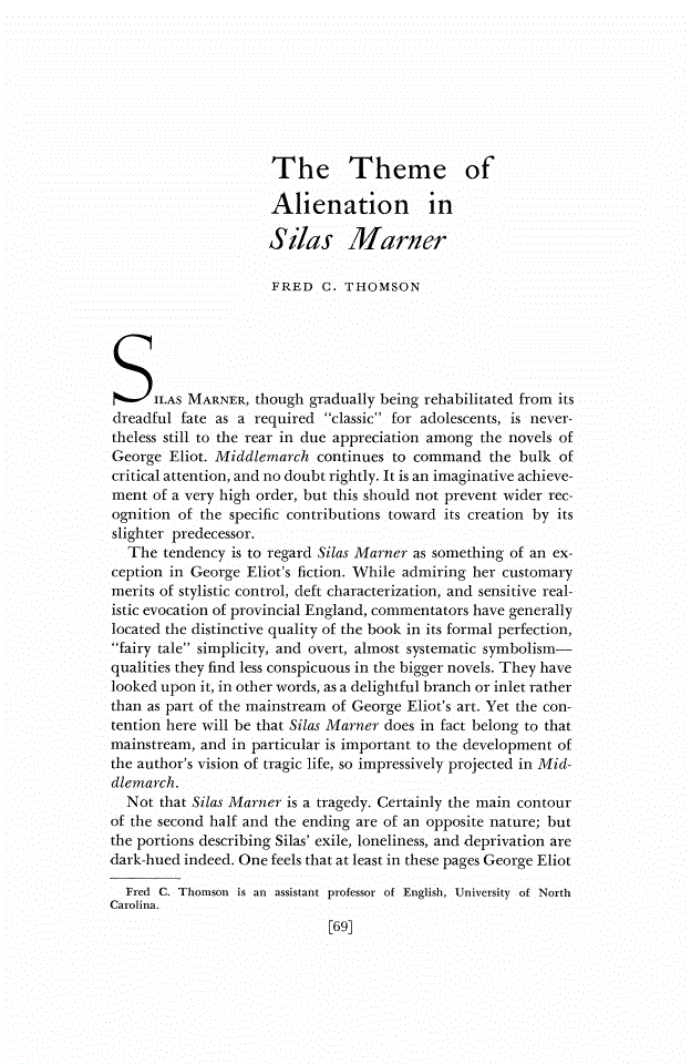 First page of The Theme of Alienation in Silas Marner