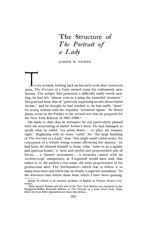 First page of The Structure of The Portrait of a Lady