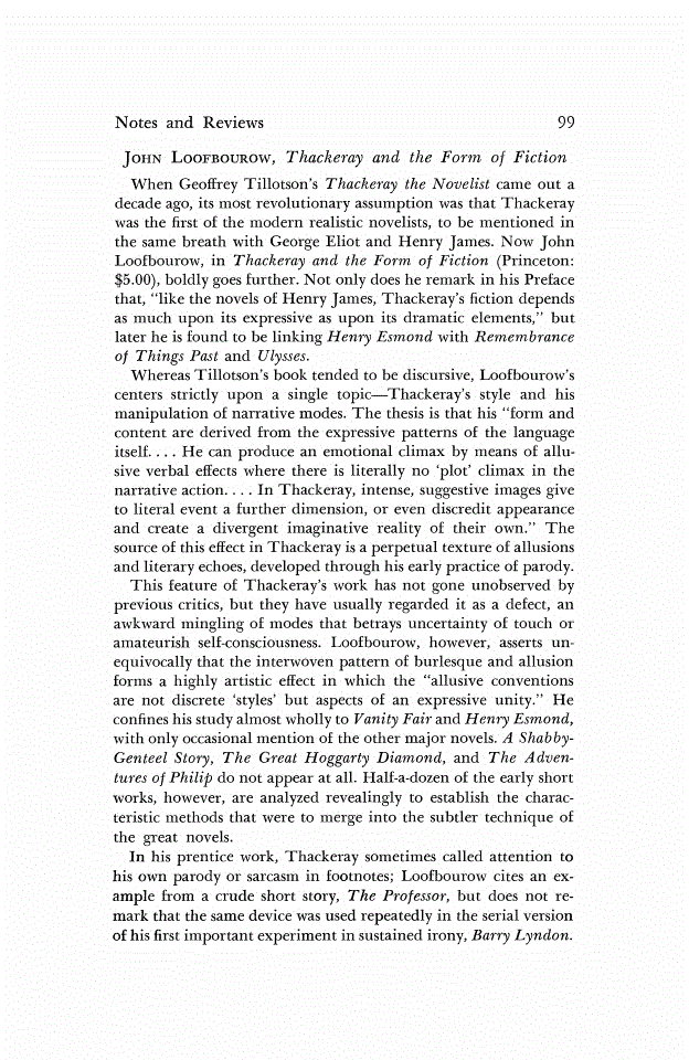 First page of Review: <italic>Thackeray and the Form of Fiction</italic>, by John Loofbourow