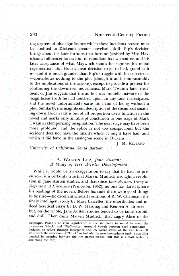 First page of Review: <italic>Jane Austen: A Study of Her Artistic Development</italic>, by A. Walton Litz