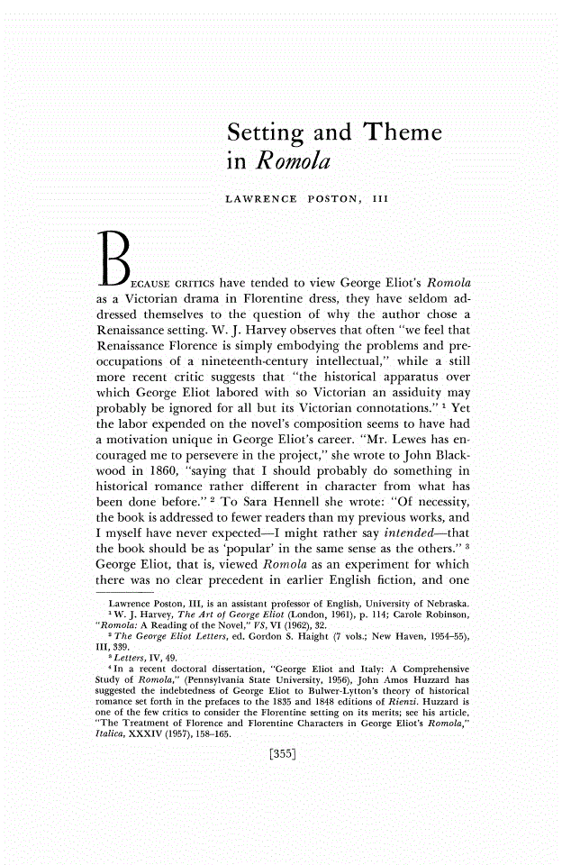 First page of Setting and Theme in Romola