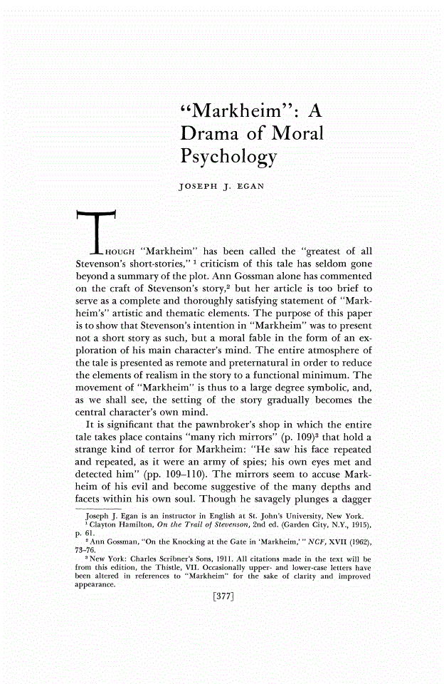First page of "Markheim": A Drama of Moral Psychology