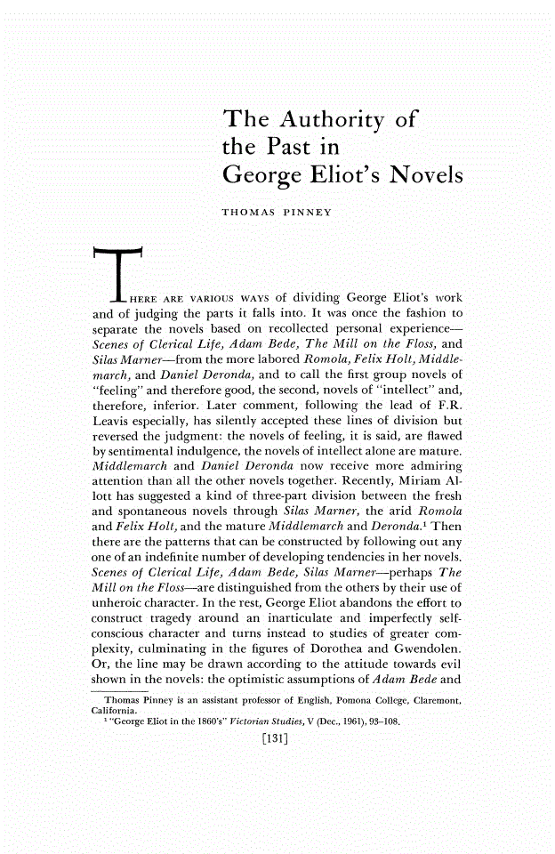 First page of The Authority of the Past in George Eliot's Novels