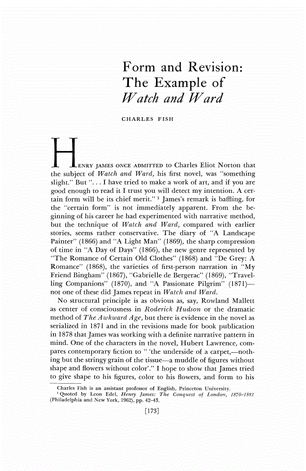 First page of Form and Revision: The Example of Watch and Ward
