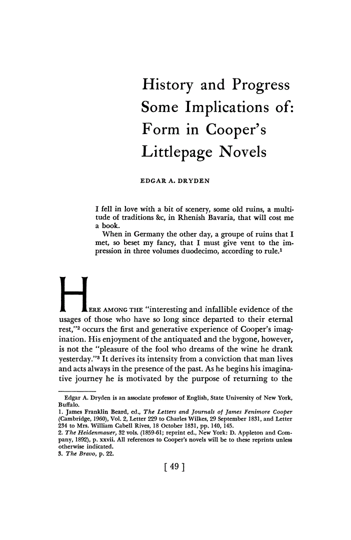 First page of History and Progress Some Implications of: Form in Cooper's Littlepage Novels