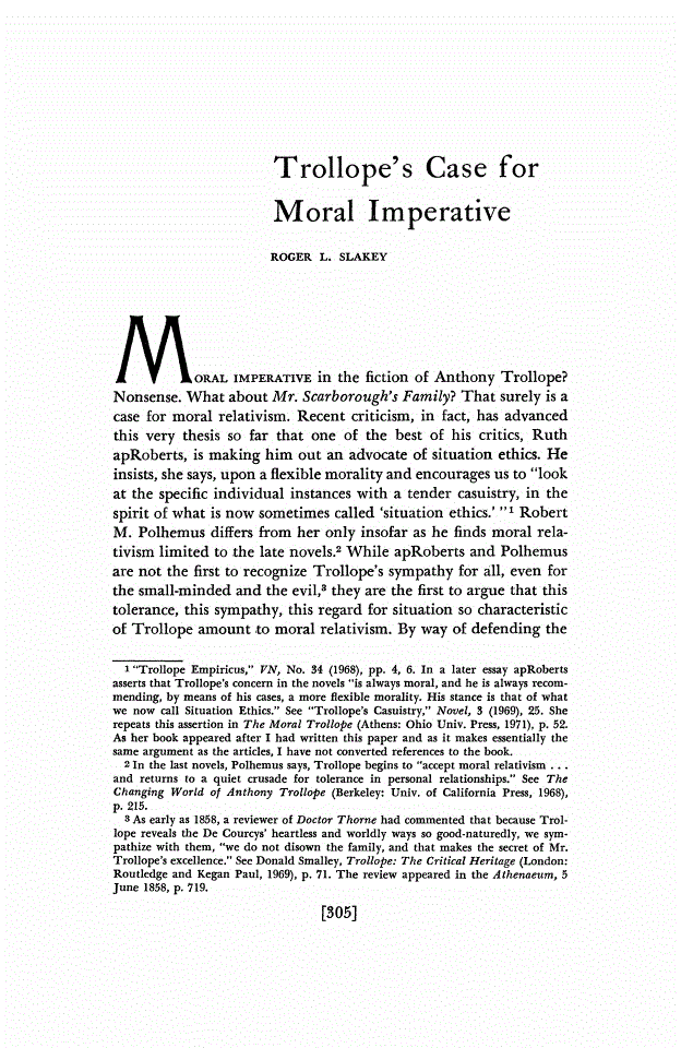 First page of Trollope's Case for Moral Imperative
