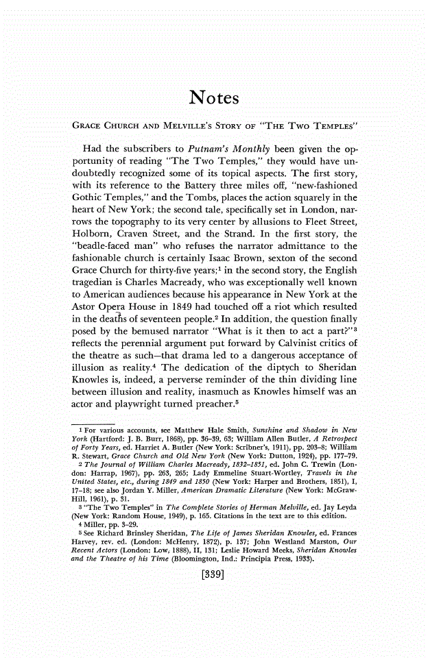 First page of Grace Church and Melville's Story of "The Two Temples"