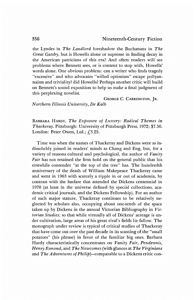 First page of Review: <italic>The Exposure of Luxury: Radical Themes in Thackeray.</italic>, by Barbara Hardy