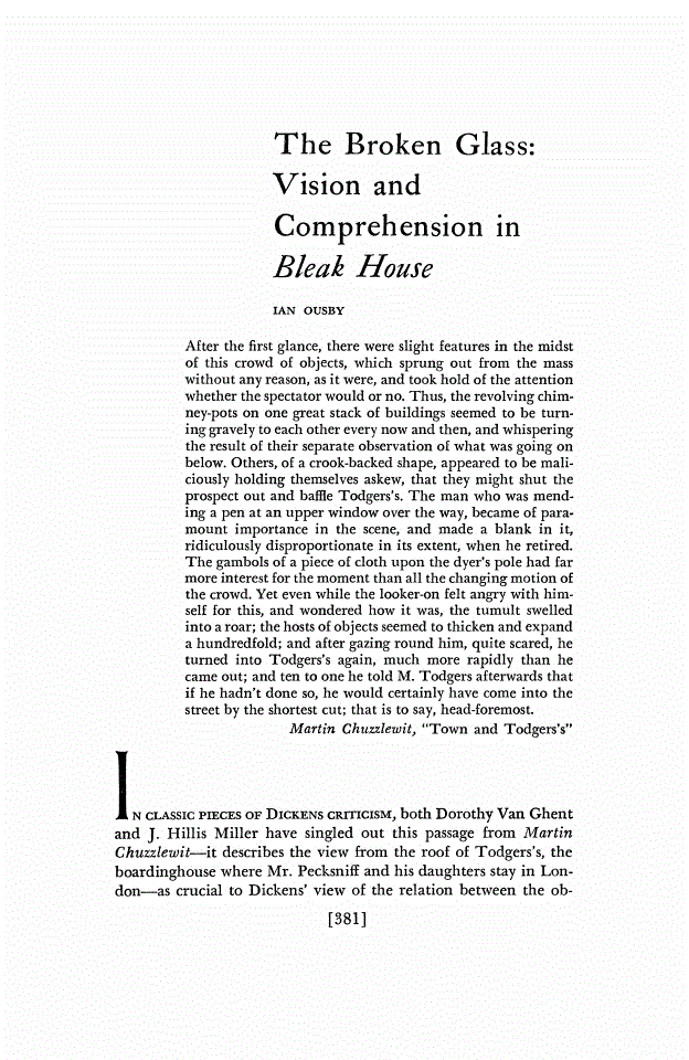 First page of The Broken Glass: Vision and Comprehension in Bleak House