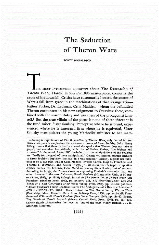 First page of The Seduction of Theron Ware