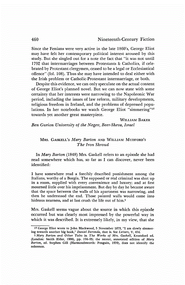 First page of Mrs. Gaskell's Mary Barton and William Mudford's The Iron Shroud