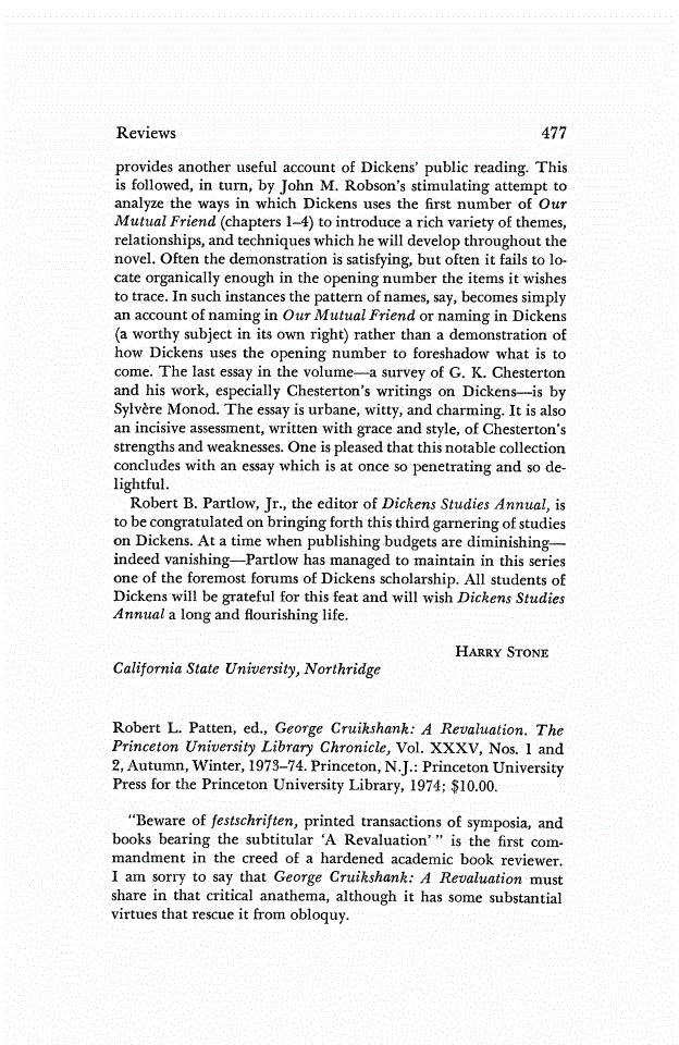 First page of Review: <italic>George Cruikshank: A Revaluation.</italic>, by Robert L. Patten