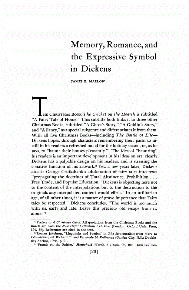 First page of Memory, Romance, and the Expressive Symbol in Dickens
