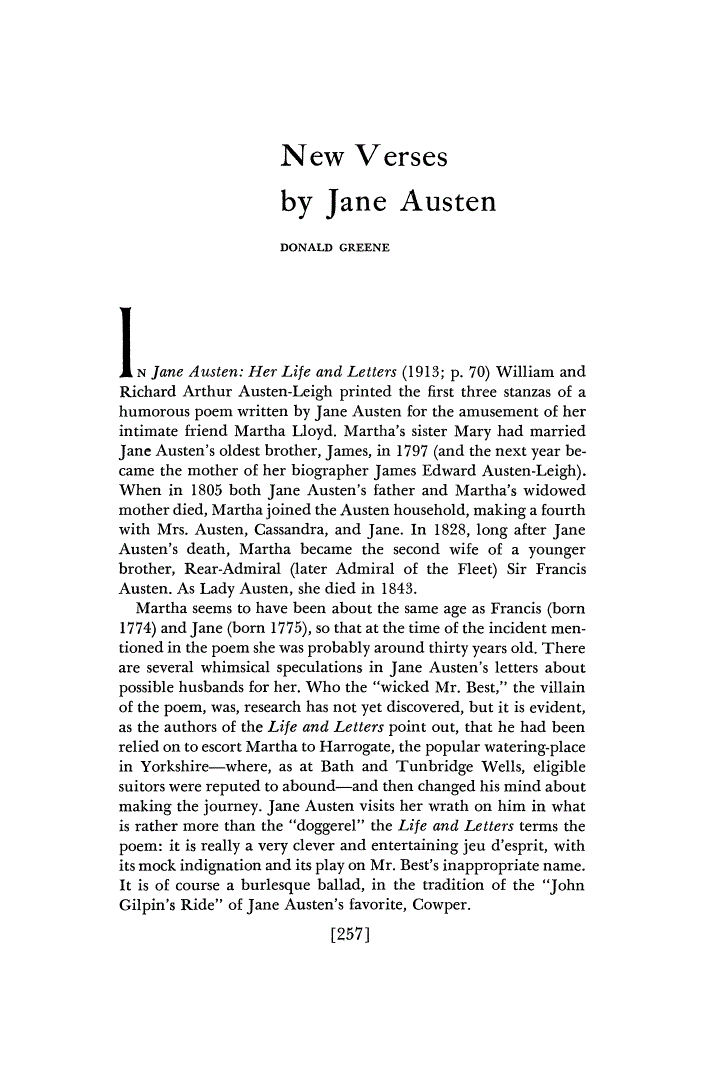 First page of New Verses by Jane Austen