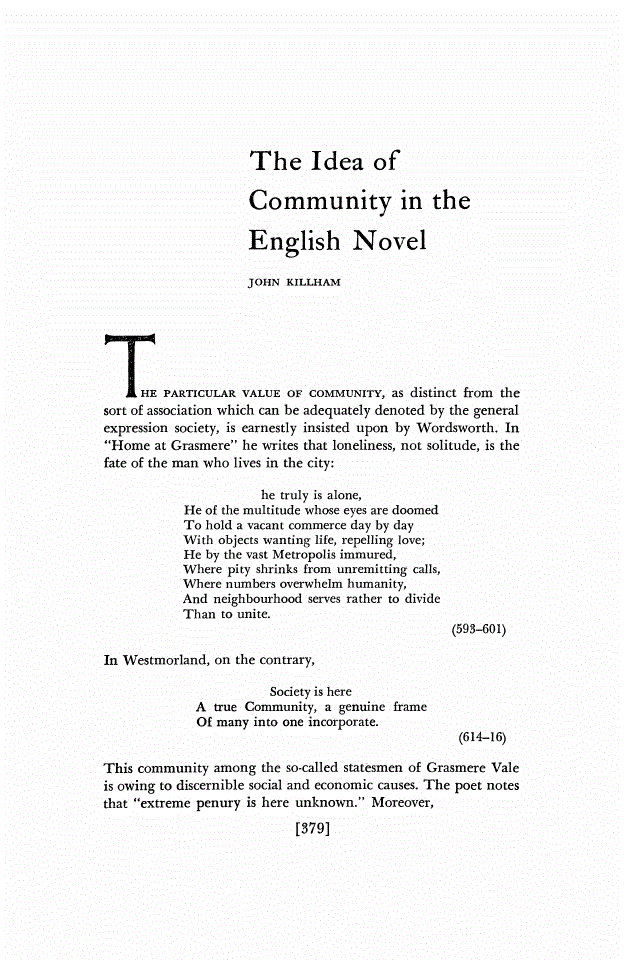 First page of The Idea of Community in the English Novel