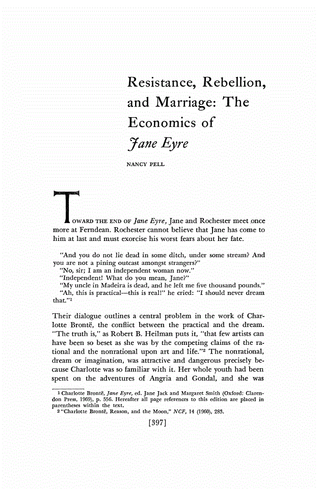 First page of Resistance, Rebellion, and Marriage: The Economics of Jane Eyre