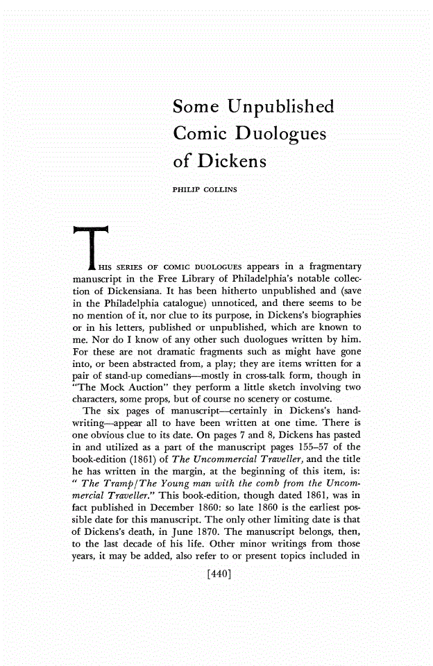 First page of Some Unpublished Comic Duologues of Dickens