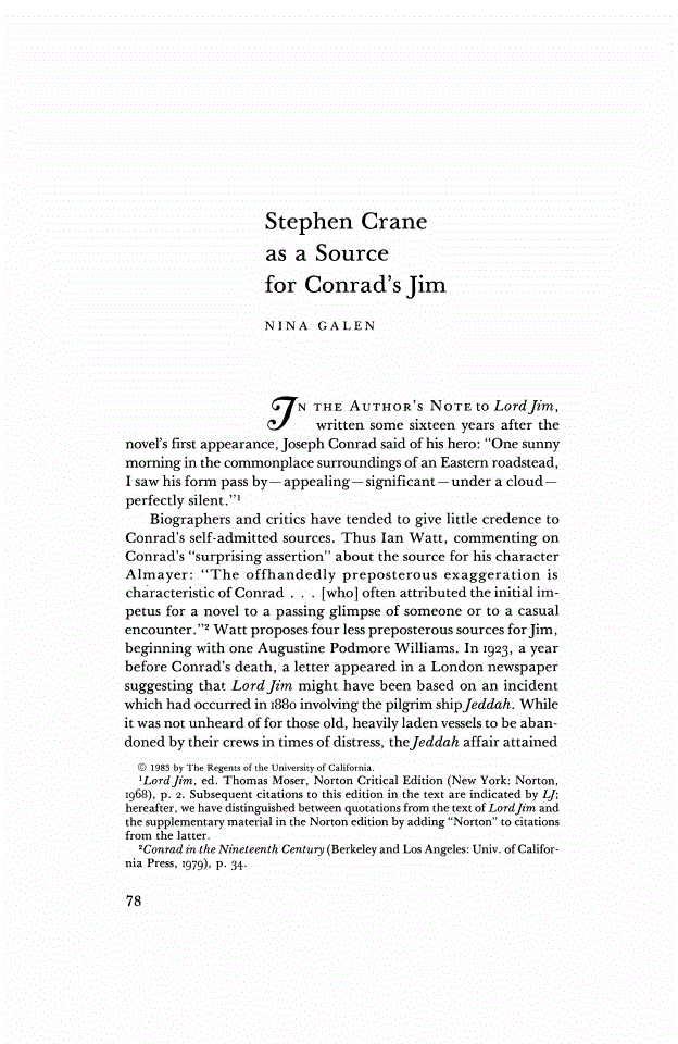 First page of Stephen Crane as a Source for Conrad's Jim
