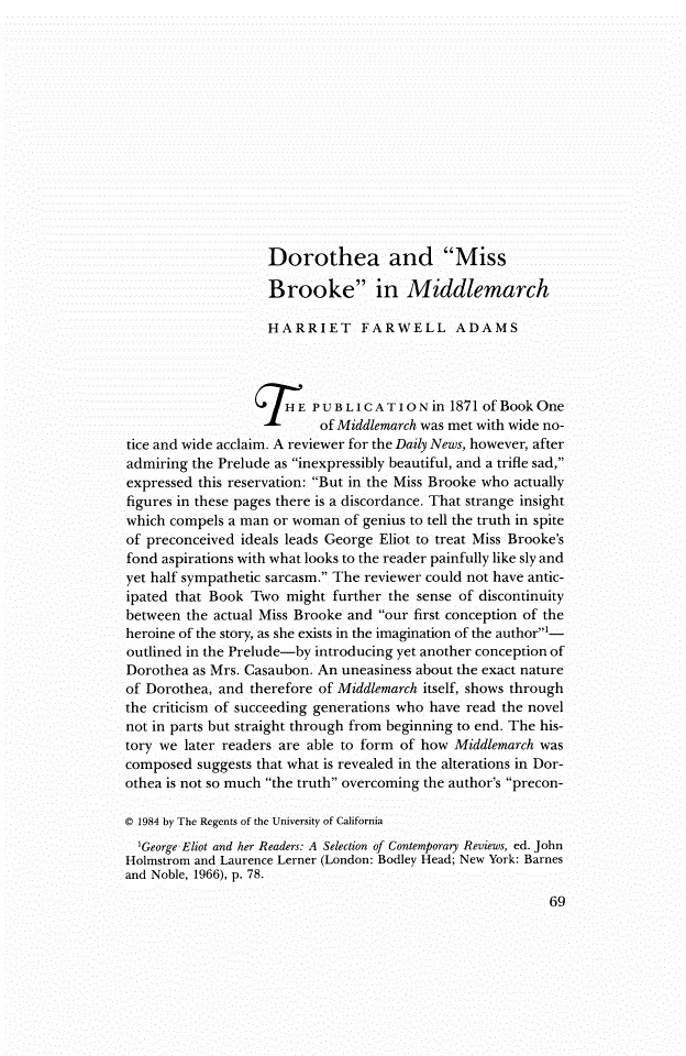 First page of Dorothea and "Miss Brooke" in Middlemarch