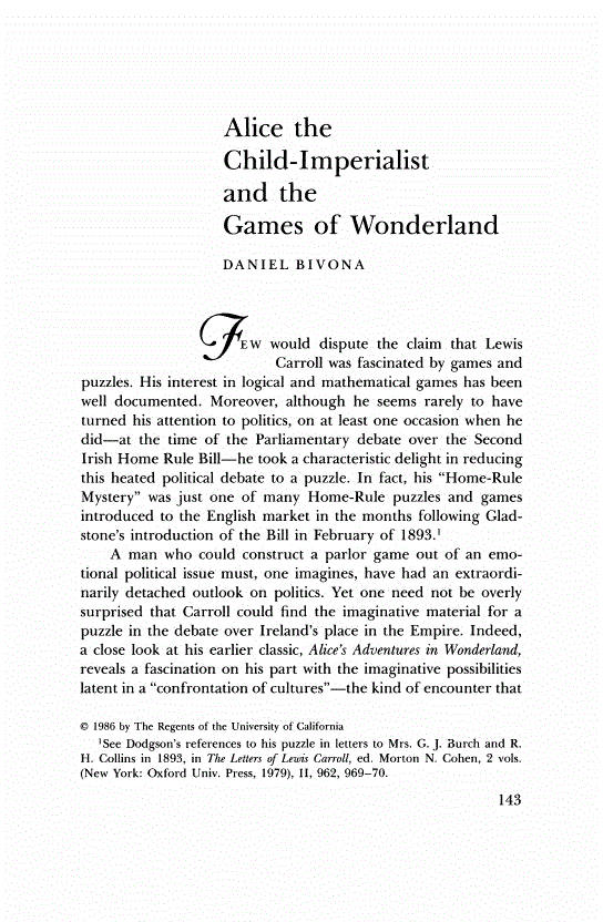 First page of Alice the Child-Imperialist and the Games of Wonderland