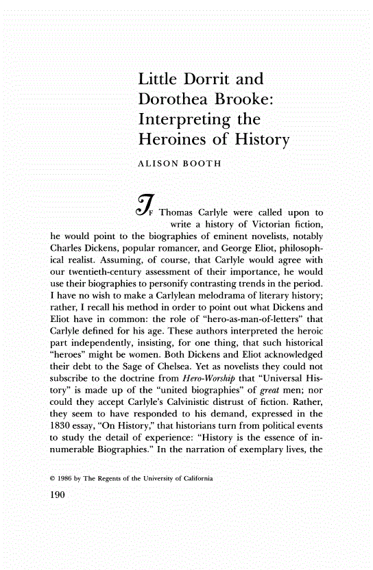 First page of Little Dorrit and Dorothea Brooke: Interpreting the Heroines of History