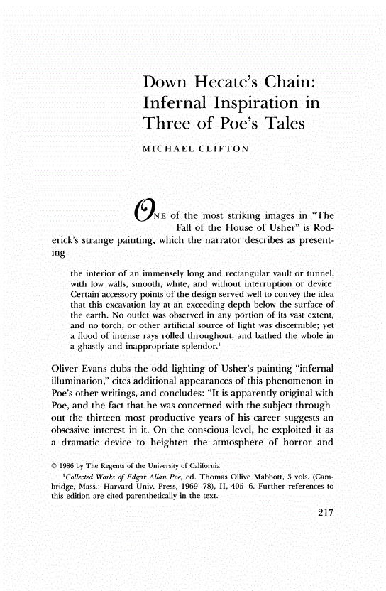 First page of Down Hecate's Chain: Infernal Inspiration in Three of Poe's Tales